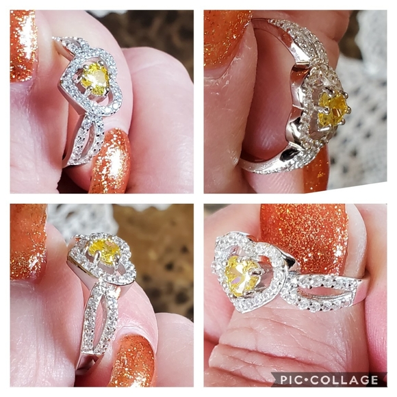 Genuine 2ct Canary and White Sapphires Ring Size 9 - Picture 4 of 7